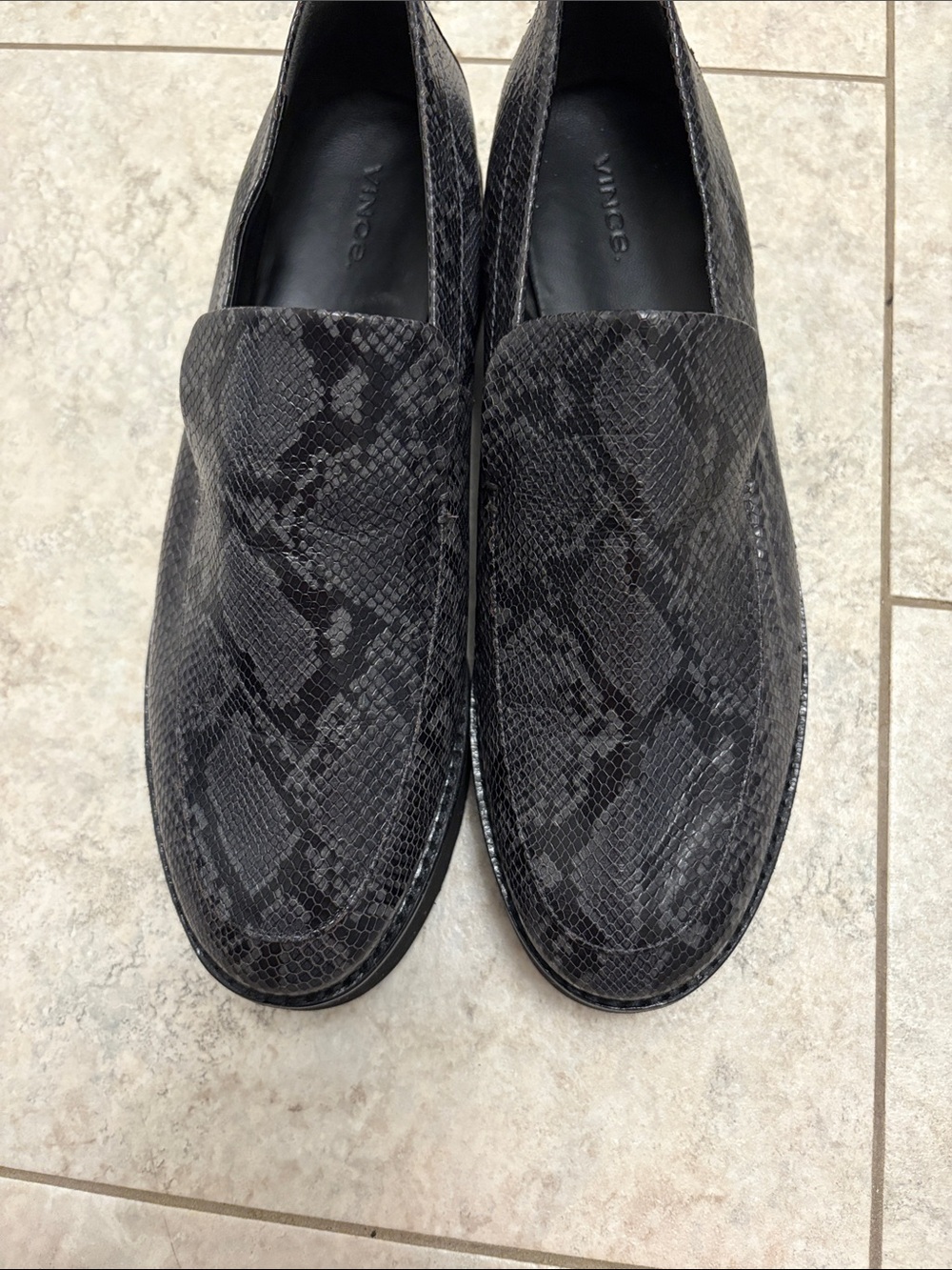 Vince Black Snake-Print Slip-On Loafers